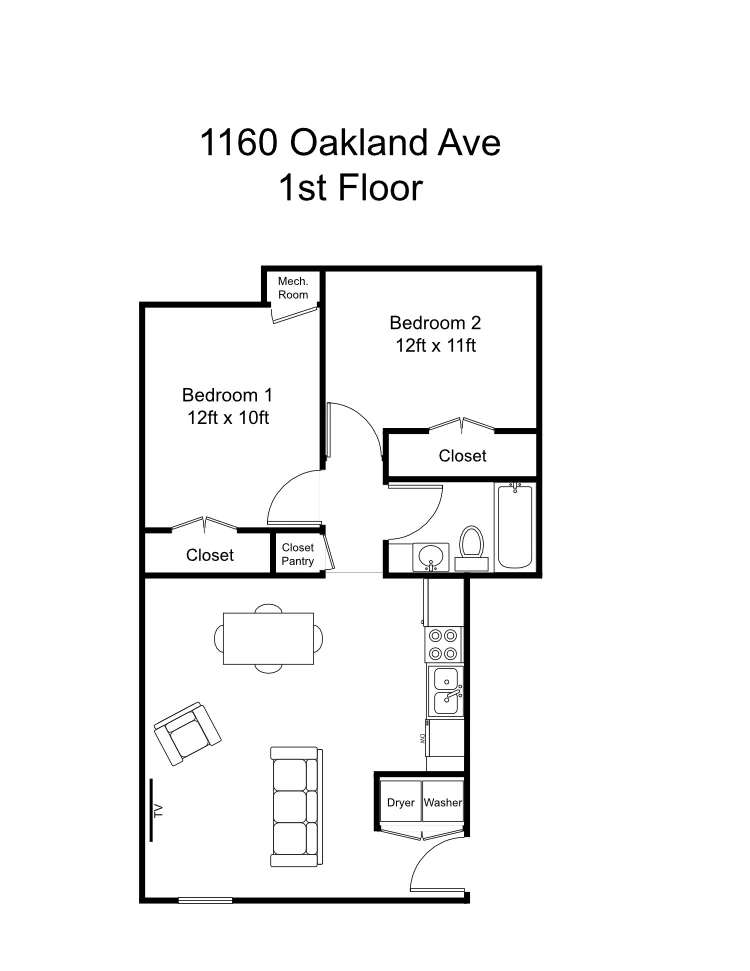Indiana PA Apartment - 1160 Oakland Ave: Floorplan