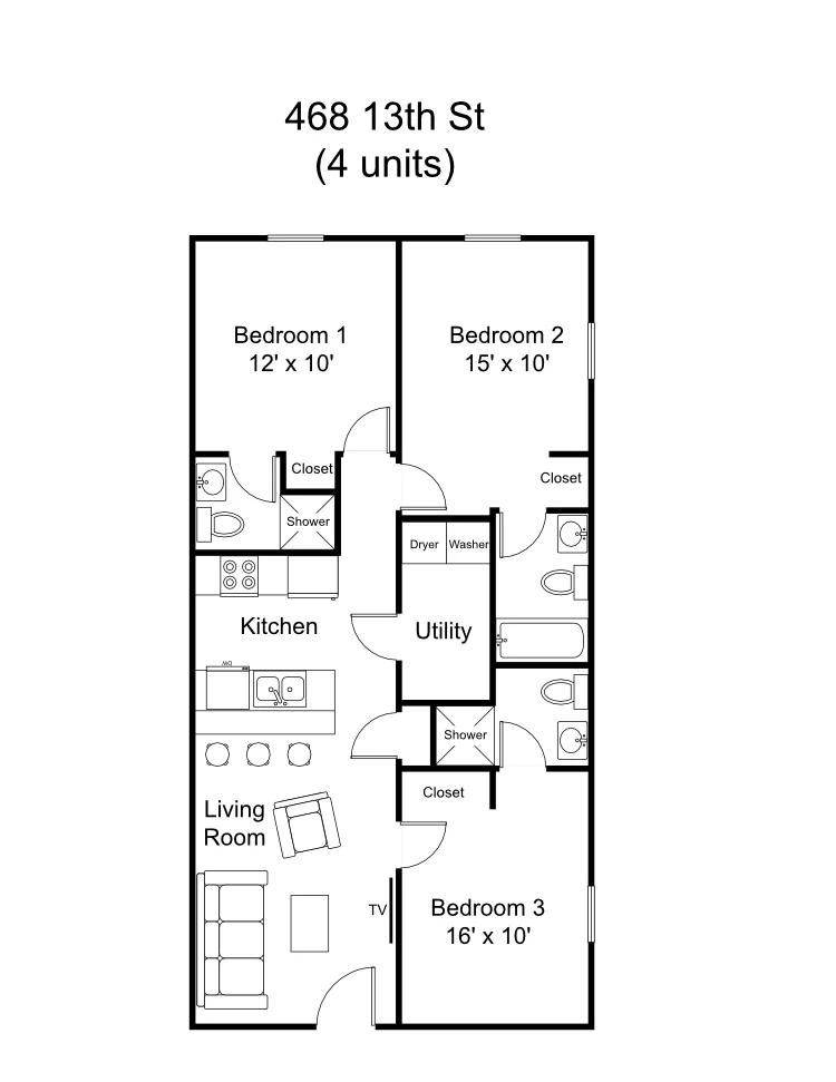 Indiana PA Apartment - 468 S 13th St: Floorplan