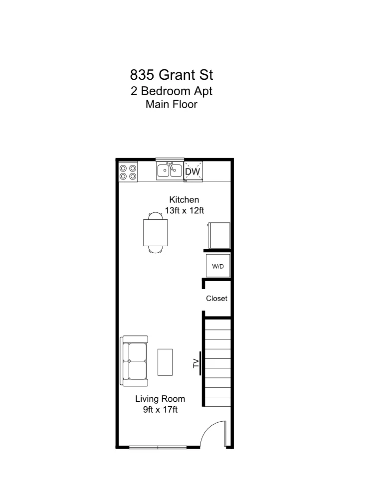 Indiana PA Apartment - 835 Grant St: Floorplan