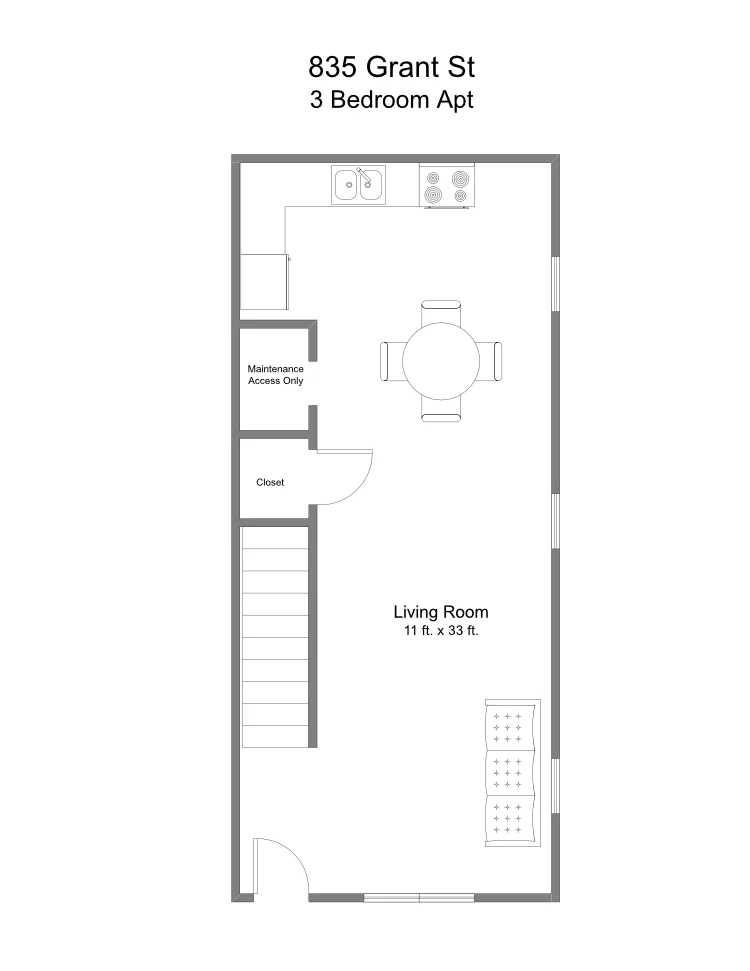 Indiana PA Apartment - 835 Grant St: Floorplan